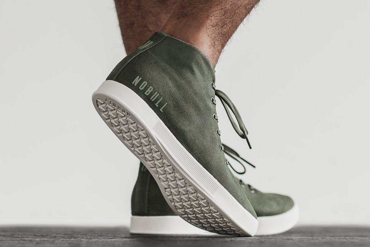 Nobull Canvas Mid Men's Trainers Dark Green White | Australia (RY2681)